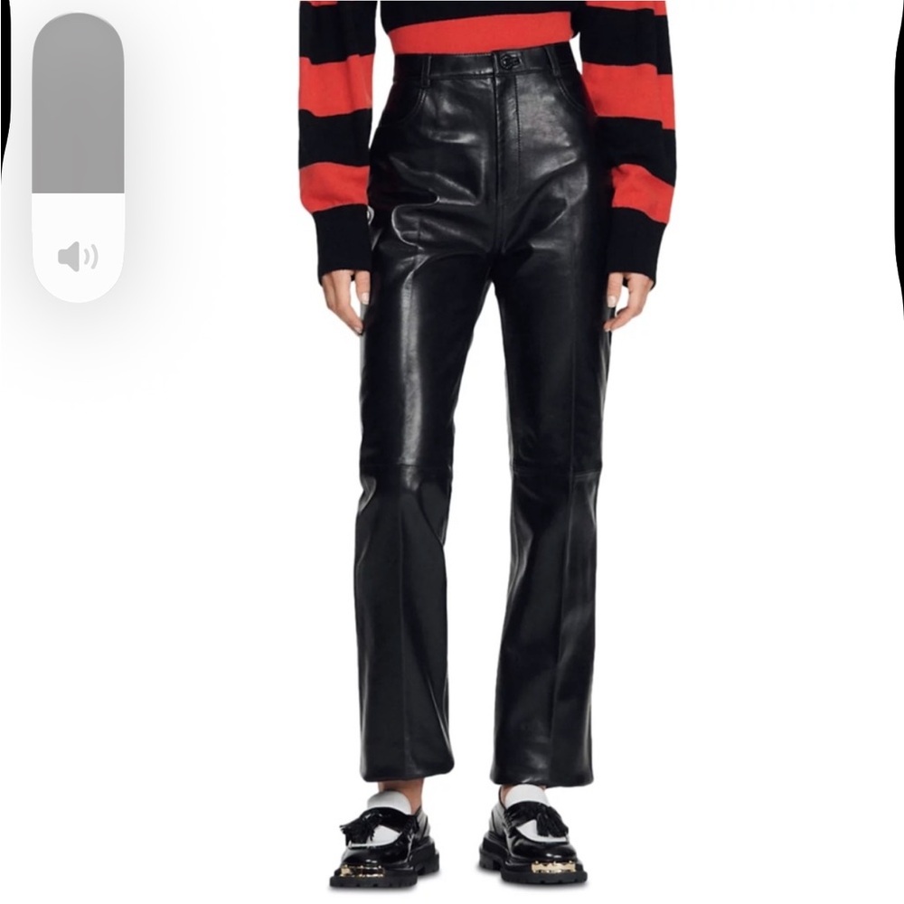 Sandro Black Leather Flare Pants